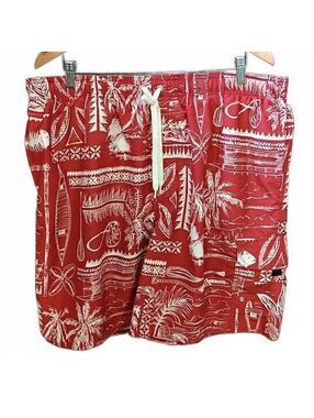 Croft & Barrow Red and White Polynesian Print Swim Trunks Size XXL